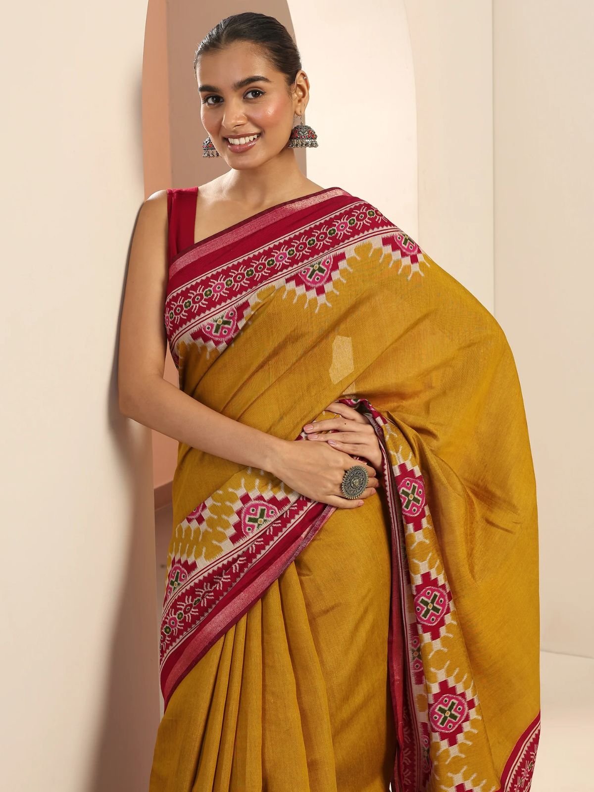 Mustard Solid Cotton Saree Mustard Solid Cotton Saree - Image 1